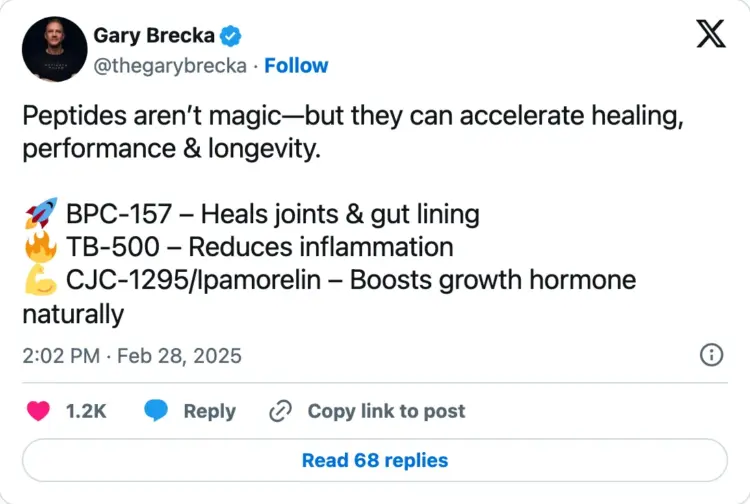 Gary Brecka's X post related to peptides