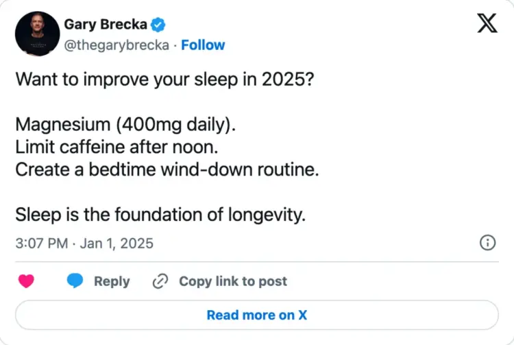 Gary Brecka's X post on sleep routine