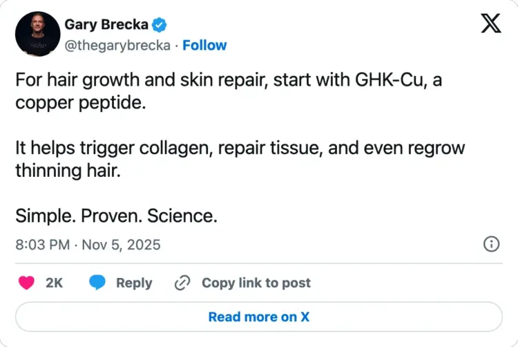 Gary Brecka's X post about GHK-Cu
