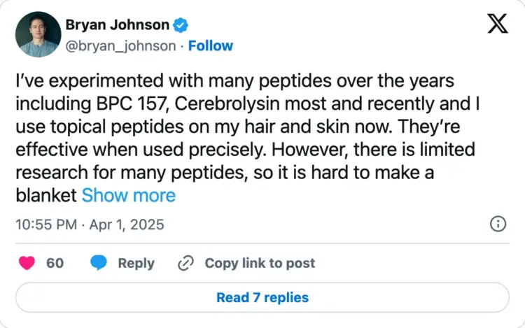 Bryan Johnson discussing his peptide philosophy