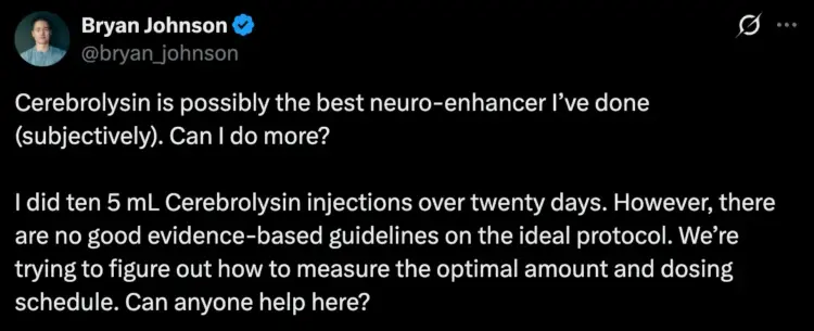 Bryan Johnson's X post related to Cerebrolysin