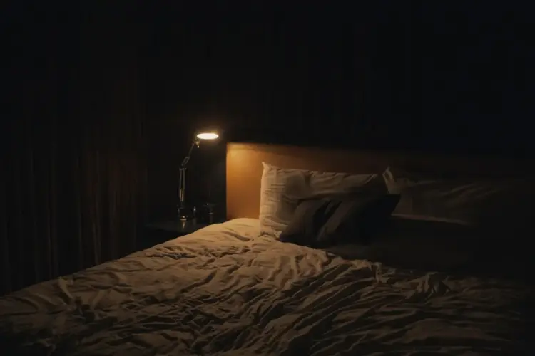 Dark, cool bedroom set up for Mark Hyman's sleep routine